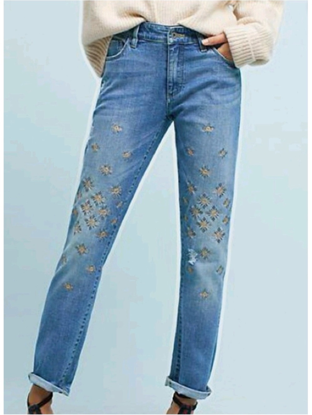 Pilcro and the Letterpress Embroidered Blue Women's Jeans Slim Boyfriend size 29